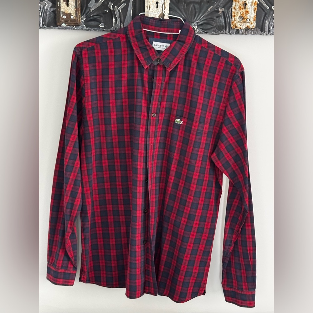 Lacoste Men's Checkered Red and Blue Shirt